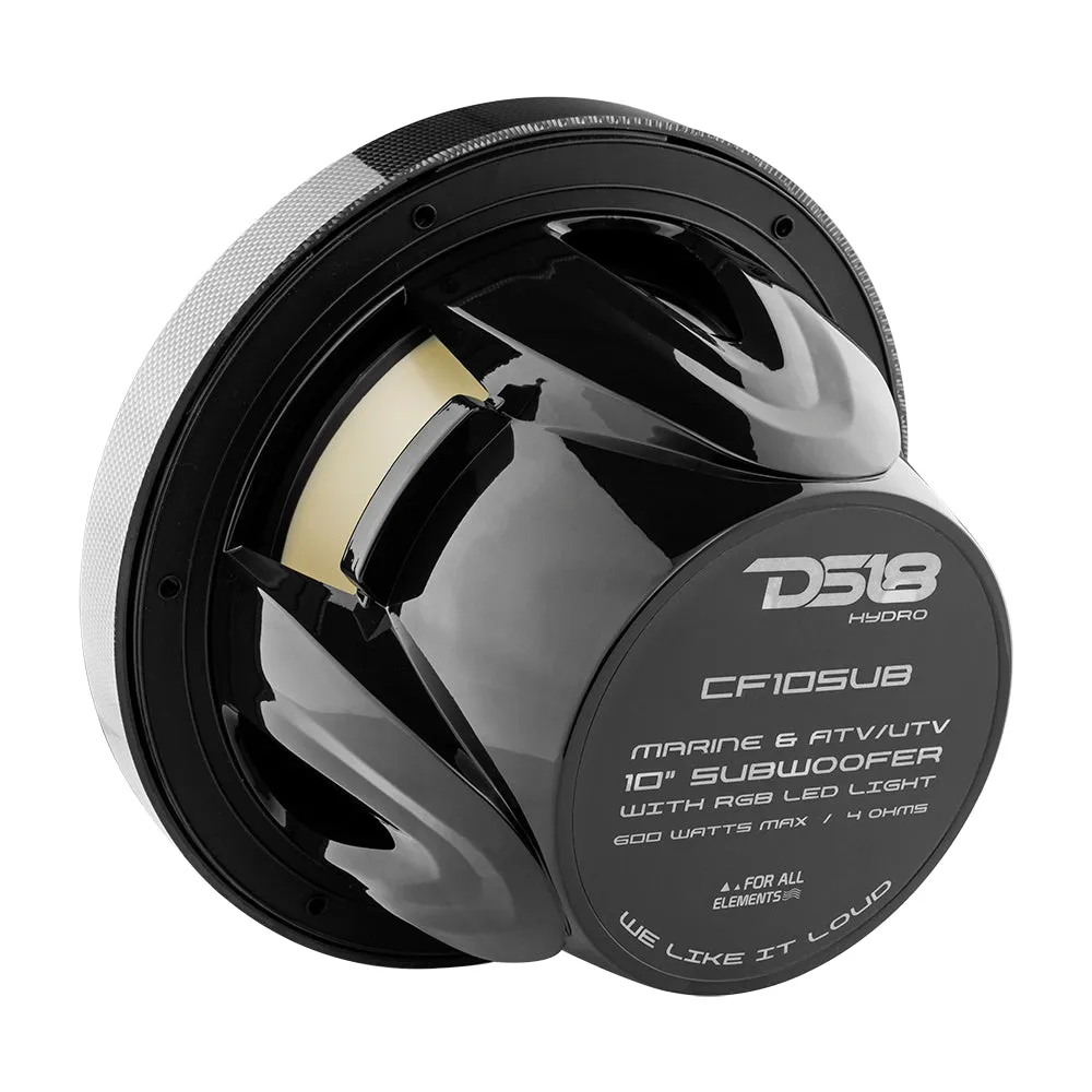 Nxl 10" Marine Subwoofer With LED RGB Lights 300 Watts Rms Svc 4-Ohm -Black Carbon Fiber product image
