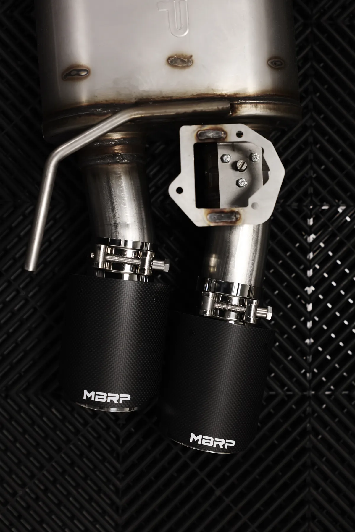 2019-2023 Ford Mustang 2.3L EcoBoost Active T304 Stainless Steel 3 Inch Cat-Back Quad Rear Exit with CF Tips MBRP product image