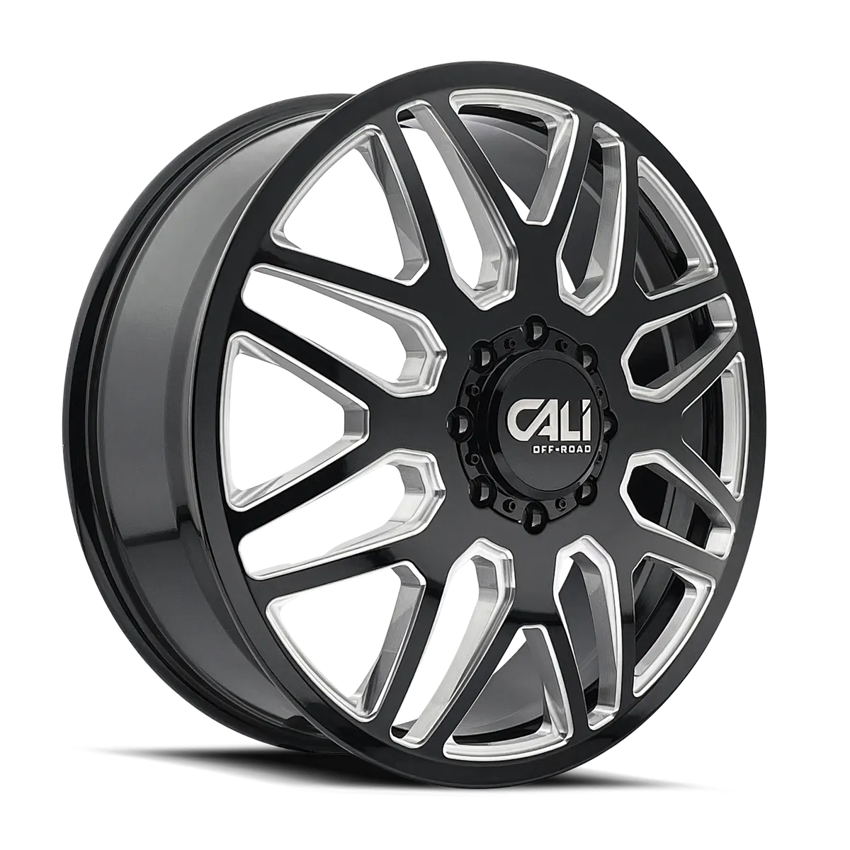Cali Offroad Dually Wheels Invader Dually 9115D GB-M 24x8.25 Milled Spokes Gloss Black 8 On 200 Bolt Pattern 115 Offset Cali Offroad Wheels