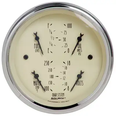 AutoMeter 3-3/8 In. Quad Gauge, 100 Psi/100-250 Fahrenheit/8-18v/240-33 o, Antique Beige