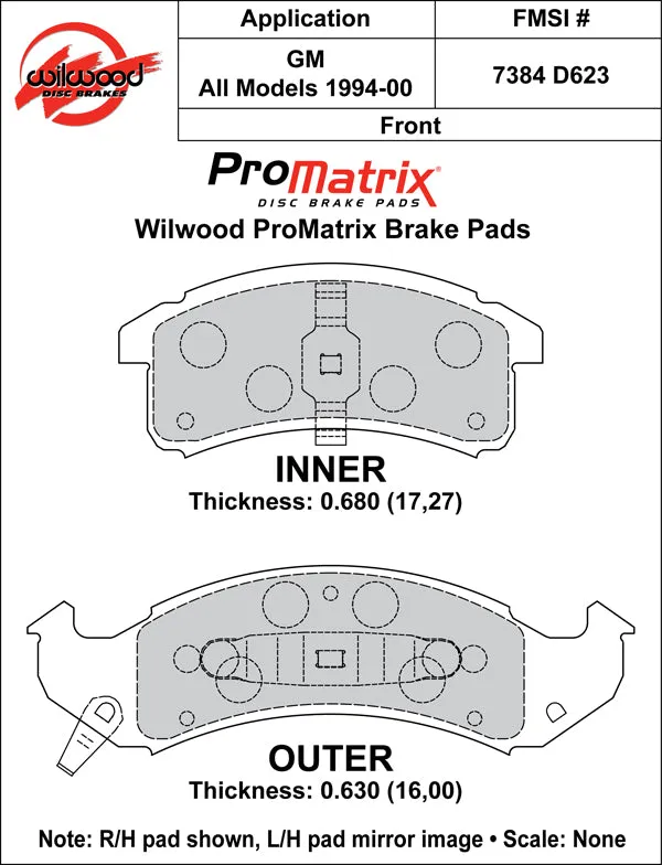 Wilwood Brakes 1994 - 1999 Buick, Cadillac, Chevrolet, Oldsmobile, Pontiac Original Equipment Pads - 150-D0623K