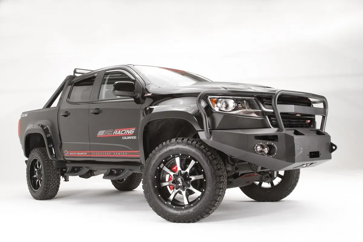 Premium Winch Front Bumper; 2 Stage Black Powder Coated; w/Full Grill Guard; product image