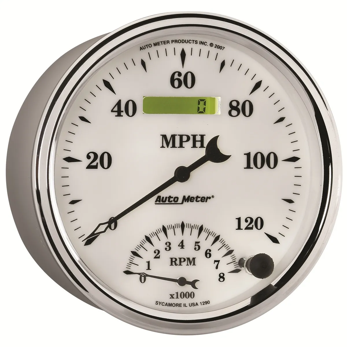 Gauge, Tach/Speedo, 5", 120mph & 8k RPM, Elec. Program, Old Tyme White II product image