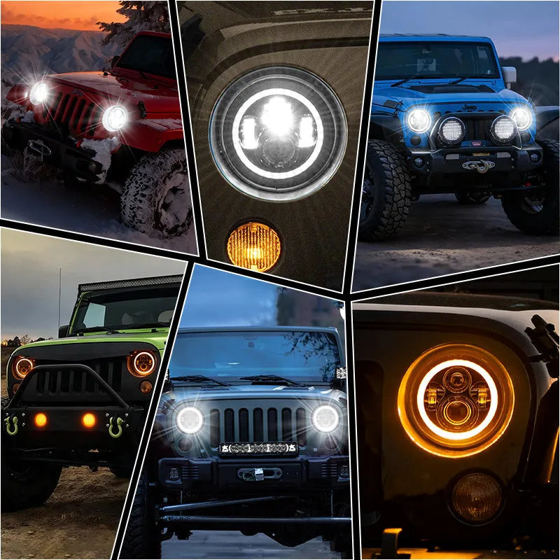 Best Seller Jeep Wrangler LED Headlights with Halo DRL & Turn Signals for 1997–2018 JK CJ TJ product image