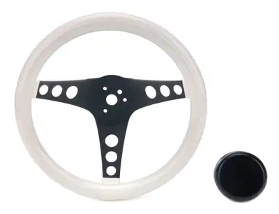 Grant Classic Series Steering Wheel; 11.5 in. Diameter; 3.75 in. Dish; White Grip; Chrome 3-Spoke Design;