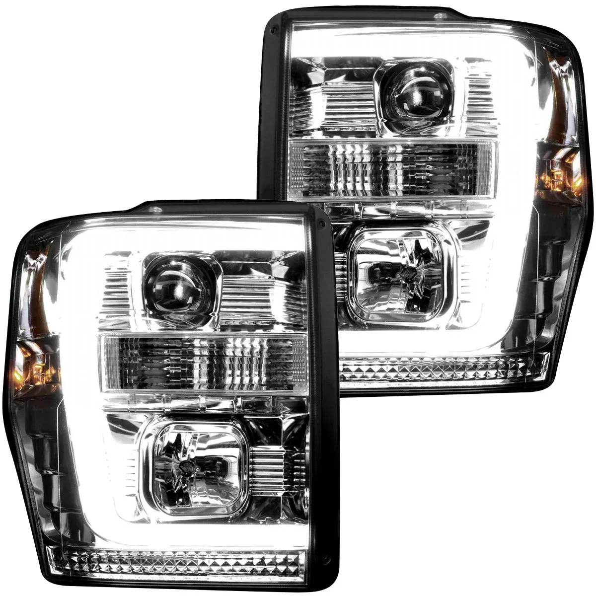 Ford Superduty 08-10 F250f350f450f550 Projector Headlights w Ultra High Power Smooth Oled Halos And DRL - Smoked b product image