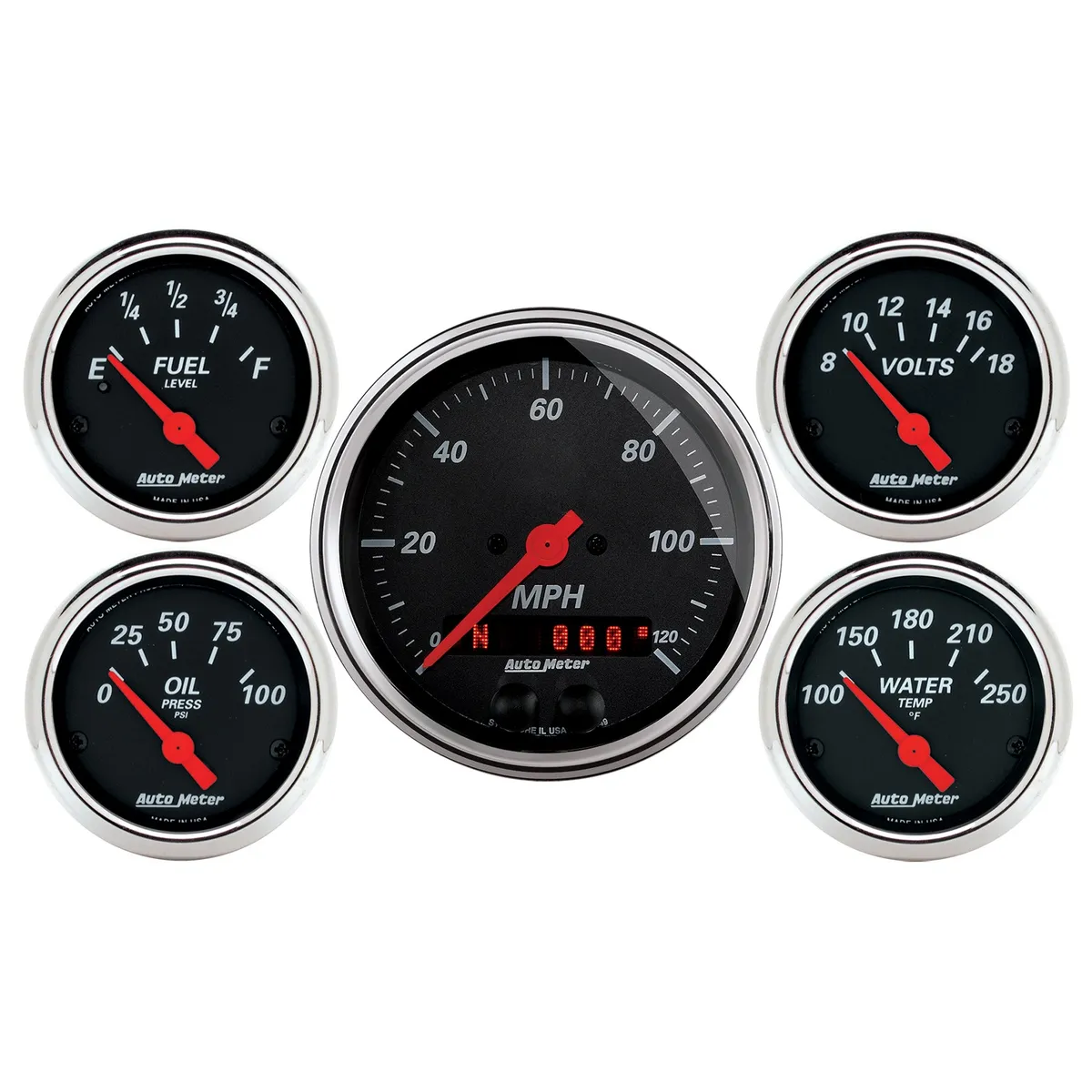 5 Pc. Gauge Kit, 3-3/8 In. & 2-1/16 In. , GPS Speedometer, Designer Black product image