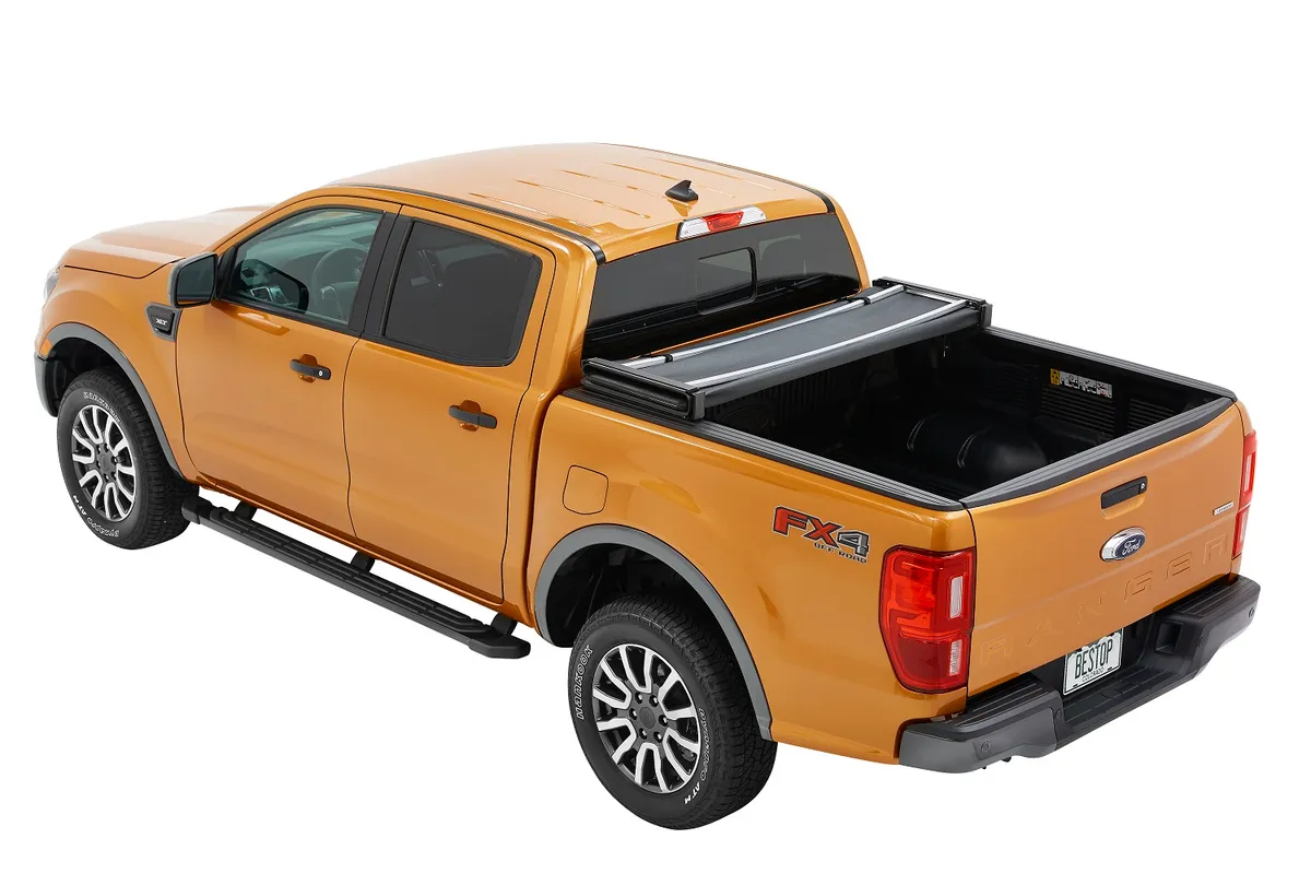 Soft Tri-Fold Tonneau Cover EZ-Fold For Ford 2019-2024 Ranger 6.0 Foot Black Tailgate Spoiler Not Included Bestop product image