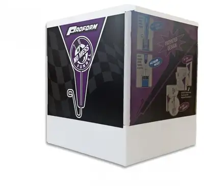 Proform No-Mess' Funnel In-Store Point of Purchase Merchandiser Display Measures 15Inch Wide X 15Inch Long X 36Inch Tall Four Color Graphics Sticker on Box Comes with 60 Funnels For 50 Count Refills Use Proform Part #68067 Sold As One Set Proform