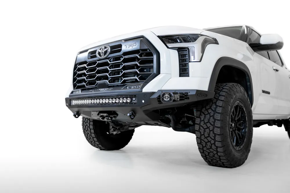 Stealth Fighter front bumper for the 2022-2023 Toyota Tundra is an aggressive modern radius plate design that fits tight around the Tundra s frontend. A steel plate design provides additional protection and a winch mount provides additional utility for yo product image