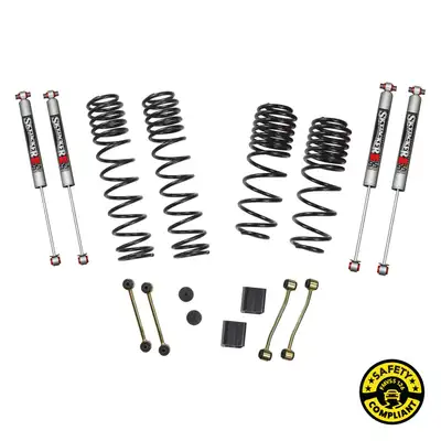 Skyjacker Suspension Lift Kit w/Shock 2-2.5 Inch Lift 18-19 Jeep Wrangler Unlimited Rubicon Incl. Frt./R. Dual Rate/Long Travel Series Coil Springs Extended Sway Bar End Links Grade 8 Mounting Hdwr M95 Monotube Shocks Skyjacker