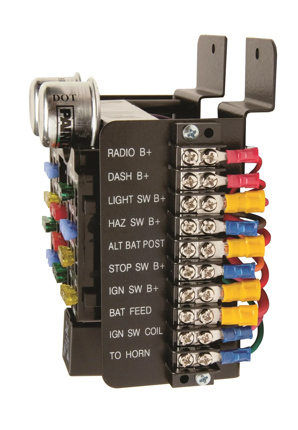 14 Circuit ATO Fuse Center; Kit Incl. Pre-Wired Fuse Block/Mounting Bracket/Fuses/Flashers/Horn Relay/Terminals/Instructions; No Wire Included; product image