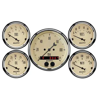 AutoMeter 5 Pc. Gauge Kit; 3-3/8in./2-1/16in.; GPS Speedometer; Antique Beige