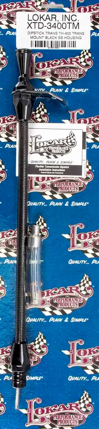 Lokar Hi-Tech Flexible Braided Transmission Dipstick; Transmount; Incl. Flexible Inner Dipstick/Funnel Adapter/Braided Black Stainless Outer Housing; Black Finish;