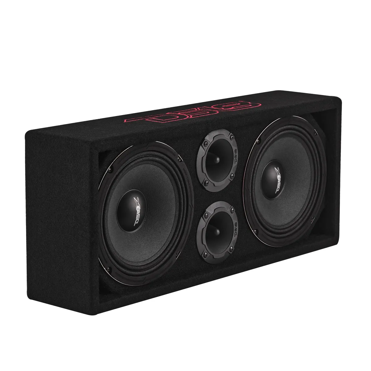 2 x 8” Mids & 2 x 3 .78” Tweeters (Pro-X8m & Pro-Twx2 Included) | 1 x 4-Channel Amp (Frp- 1 .2k4 Included) | Ported | Speakon Cable & Terminal Included | 1/2” Mdf | Black Carpet product image