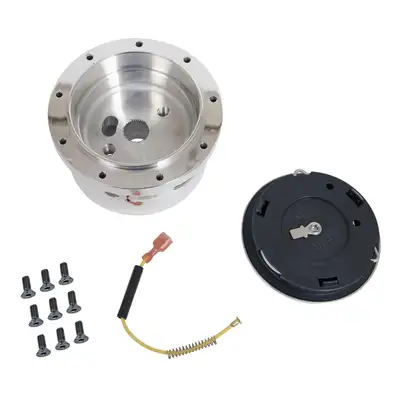 Lokar Steering Wheel Hub Adapter; Fits w/67-94 GM; 9 Bolt; Polished Billet Aluminum; w/Aluminum Covered Plastic Horn Button;