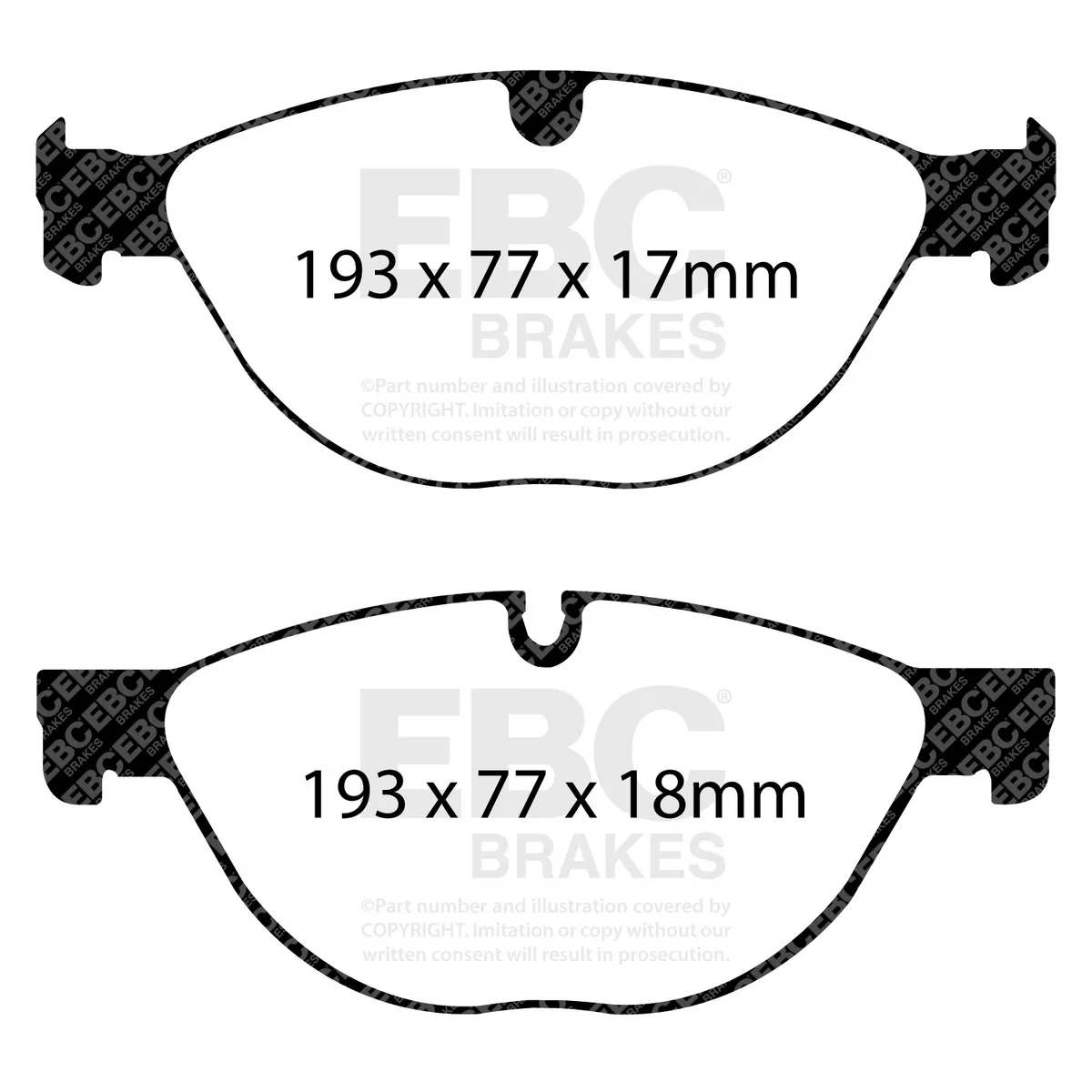Redstuff Ceramic Low Dust Brake Pads; FMSI Pad No. D1448; Vented; 380mm Dia.; 48mm Height; 36mm Thick; 71mm Center Hole Dia.; Pad Dimensions: 193 x 77 x 17mm; product image