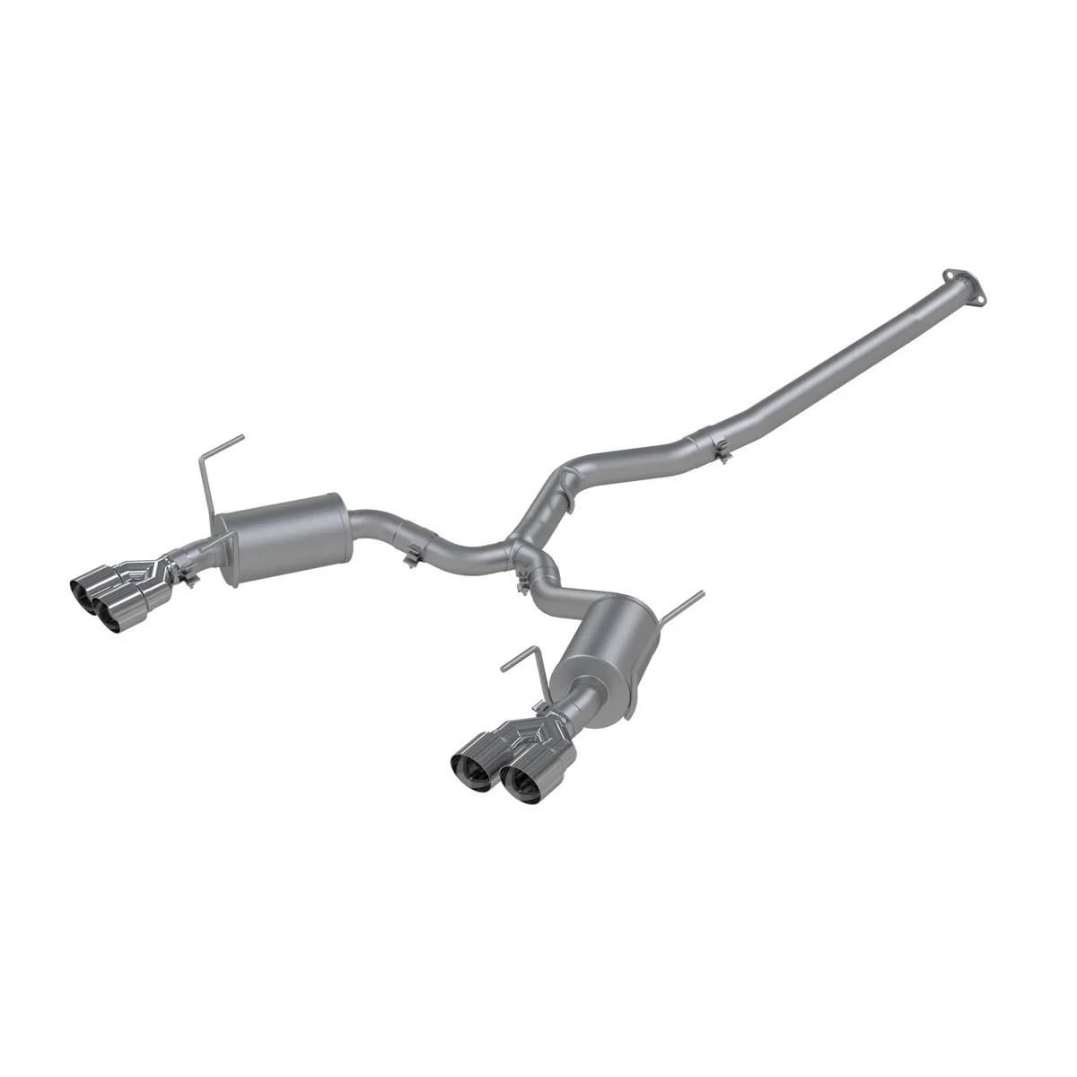 Armor Pro Cat Back Exhaust System; 3 in.; Quad Split Rear Exit; T304 Stainless Steel; Street Version; Incl. 3.5 in. OD Dual Out Tips; product image