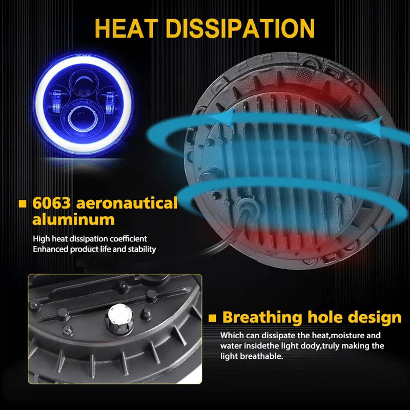 LED RGB Color Changing Halo Headlights with Amber Turn Signal + Fog Light Kit Combo For 2007-2018 Jeep Wrangler JK product image