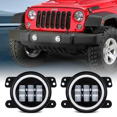 LED Factory Mart 4 inch 30W Cree LED Fog Light & Halo Angel Eyes for 07-18 Jeep Wrangler JK