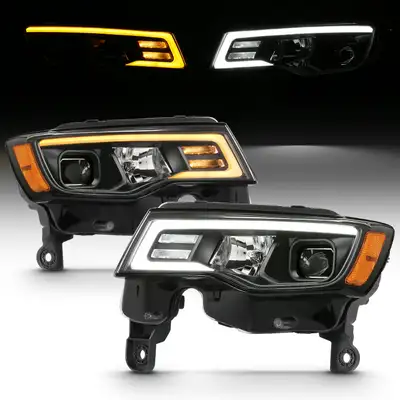 ANZO USA Projector Headlight Set; w/Plank Style Switchback; Black w/Amber; Pair;