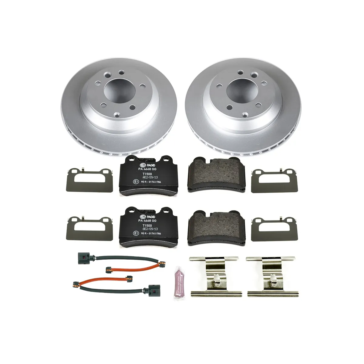 Euro-Stop Kit: Genuine Geomet Fully Coated Rotors; Ece-R90 Certified Pads W/Hardware; Pad Sensors product image