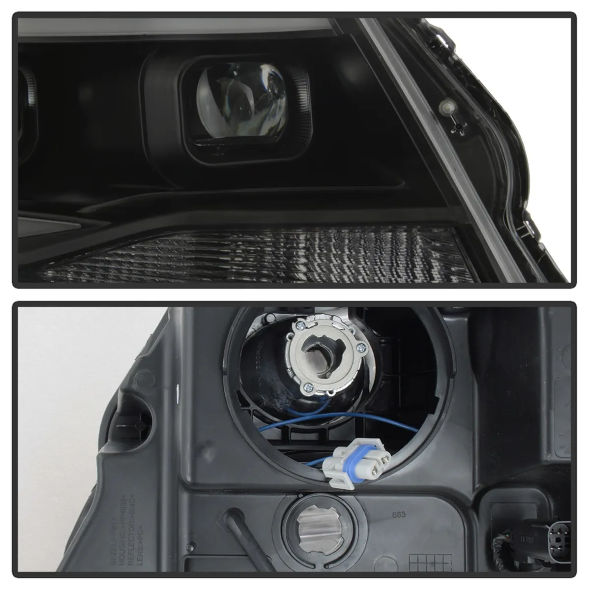 XTune DRL Light Bar Projector Headlights; Halogen Models Only; Not Compatible w/Xenon/HID Model; Black Smoked; product image