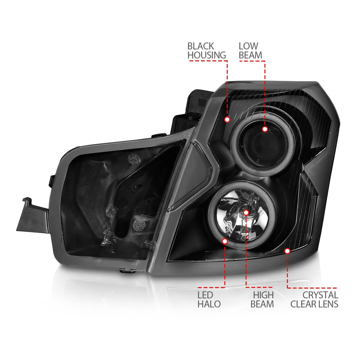Projector Headlight Set w/Halo; Clear Lens; Black Housing; Pair; CCFL; product image