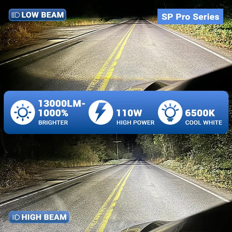 13000LM 110W Fit For 2018-2025 Jeep Wrangler Sport H13 LED Headlight Bulbs High Luminosity | SP Pro Series product image