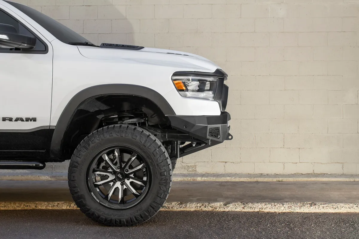 The RAM Rebel Has Never Looked Better With The Stealth Fighter Front Bumper. a Radius Steel Plate Design Gives Your RAM Truck Added Front End Protection Without All The Extra Bulk. Matching The RAM Rebel Factory Body Lines The Stealth Fighter Front Bumper product image