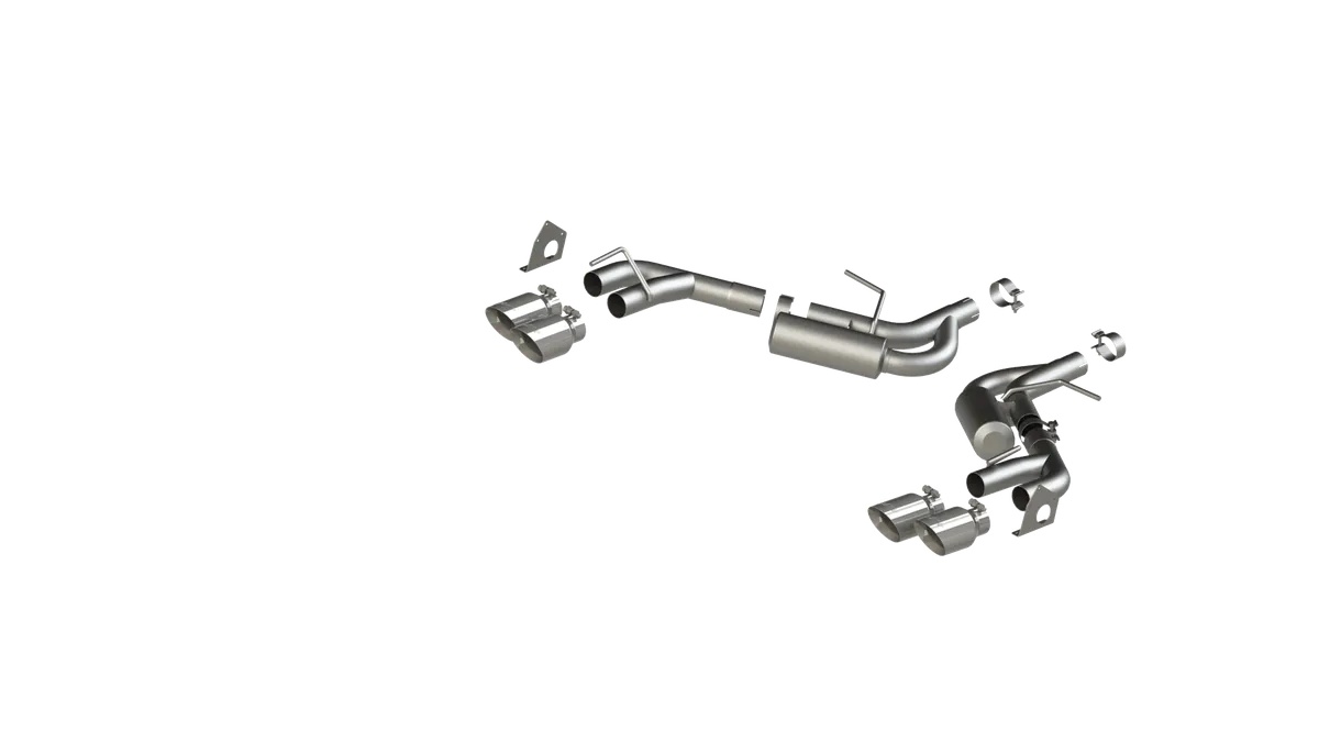 Armor Lite Axle Back Exhaust System; 2.5 in.; Incl. Ext. Pipes/Tailpipes/Actuator Brackets/Hardware/Quad 4 in. OD Dual Wall Tips; Split Rear Exit; w/NPP; Aluminized; product image