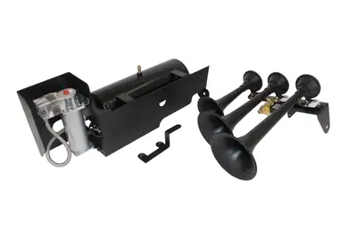 Kleinn Automotive Accessories Onboard Air System w/Horns; Includes Triple Black Horns PN[730]/ 150/200 PSI Air Compressor PN[6450RC]/ 3.0 Gallon Air Tank PN[6350RT];