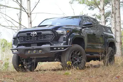 Fab Fours Hybrid Front Bumper; 2 Stage Matte Black Powder Coated; w/No Guard; Non-Winch;