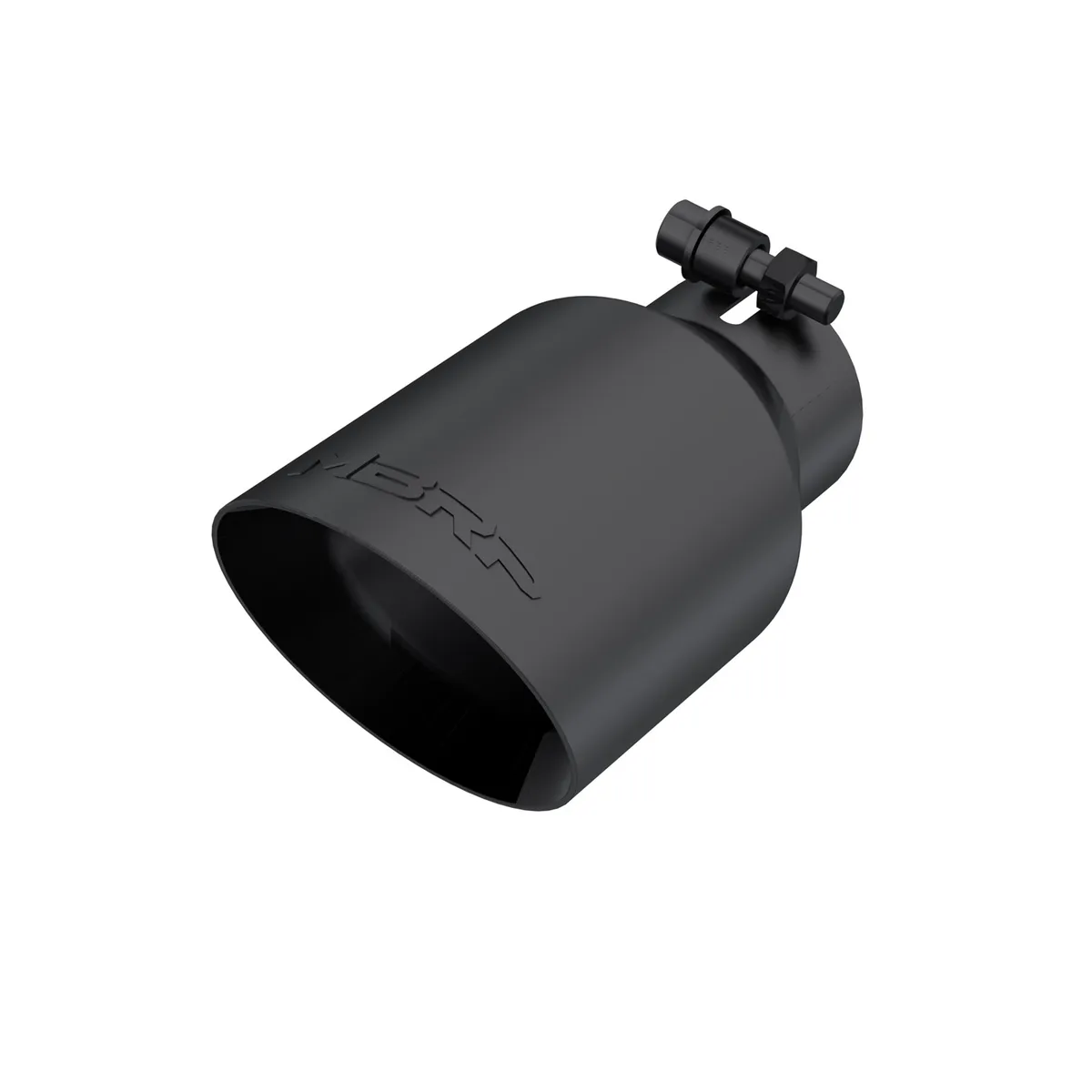 Armor BLK Exhaust Tip; 2.5 in. Inlet Diameter; 4 in. Outlet Diameter; 8 in. Length; Dual Wall; Angled; T304 Stainless Steel; Black Coated; product image