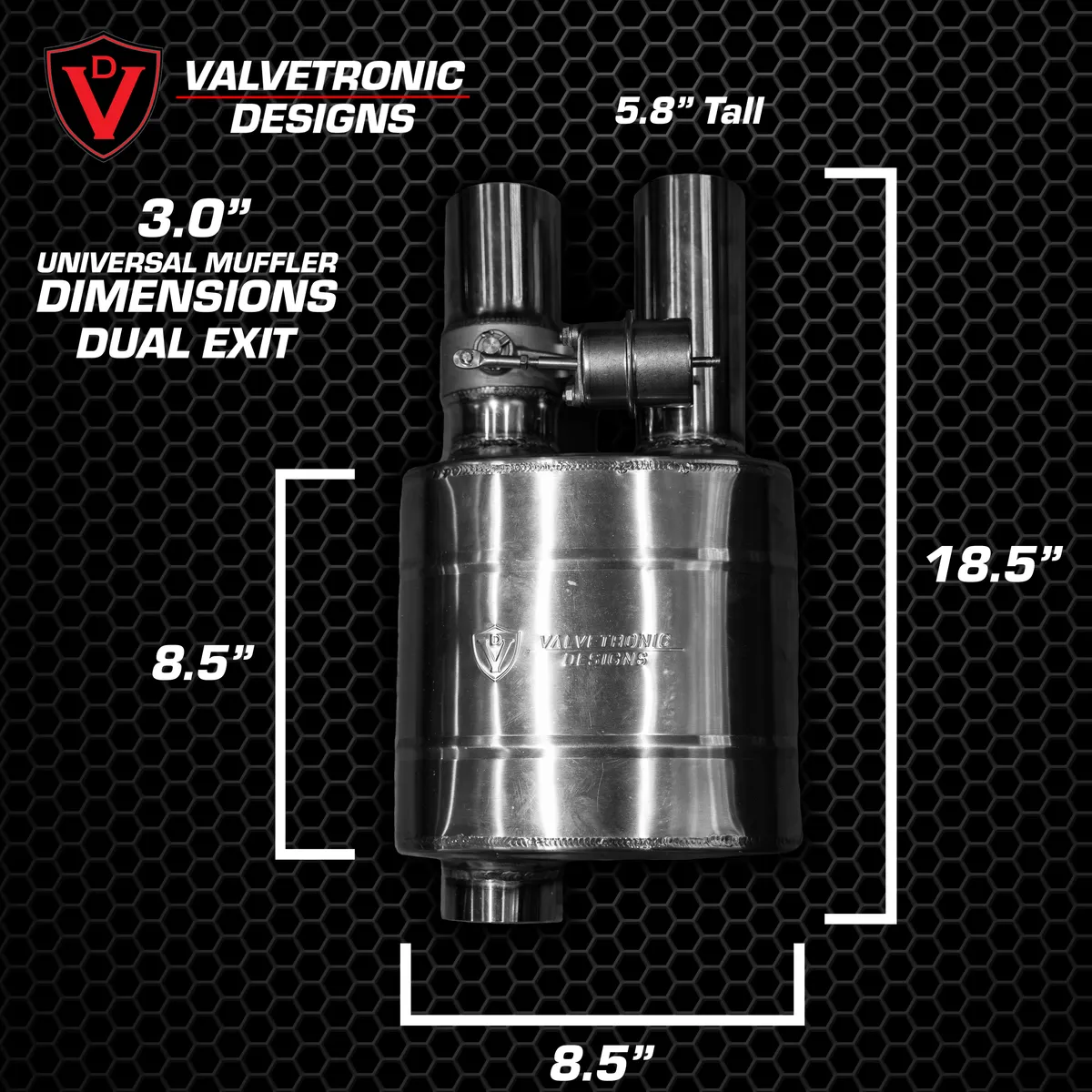 Universal Muffler Kit, Single Inlet Dual Outlet, 63MM 2.5 Inch 2 Mufflers Valvetronic Designs product image