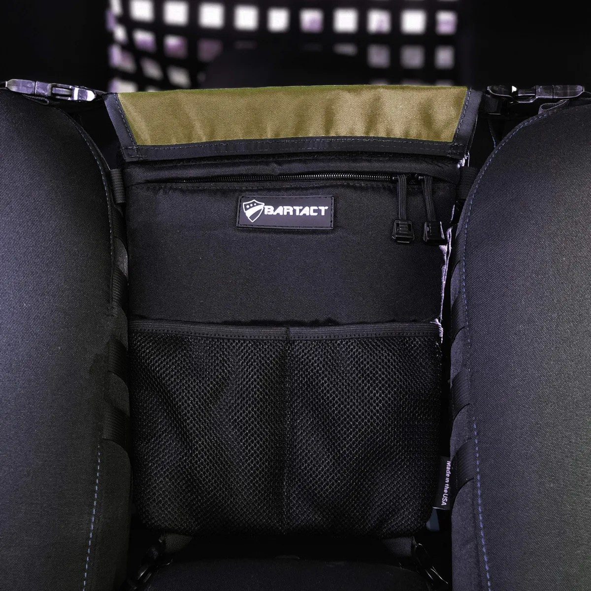 Between Front Seat Storage Bag / Backpack / Seat Back Organizer / Pet Barrier - FABRIC by Bartact - Universal - (Patent Pending) product image