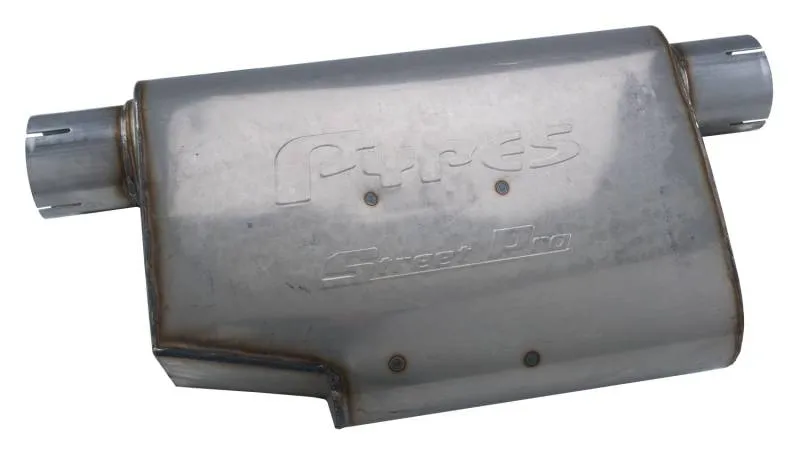 Pypes Performance exhaust Street Pro Series Muffler 14 in 2.5 in Offset/Offset Same Side Hardware Not Incl Natural 409 Stainless Steel Pypes Exhaust