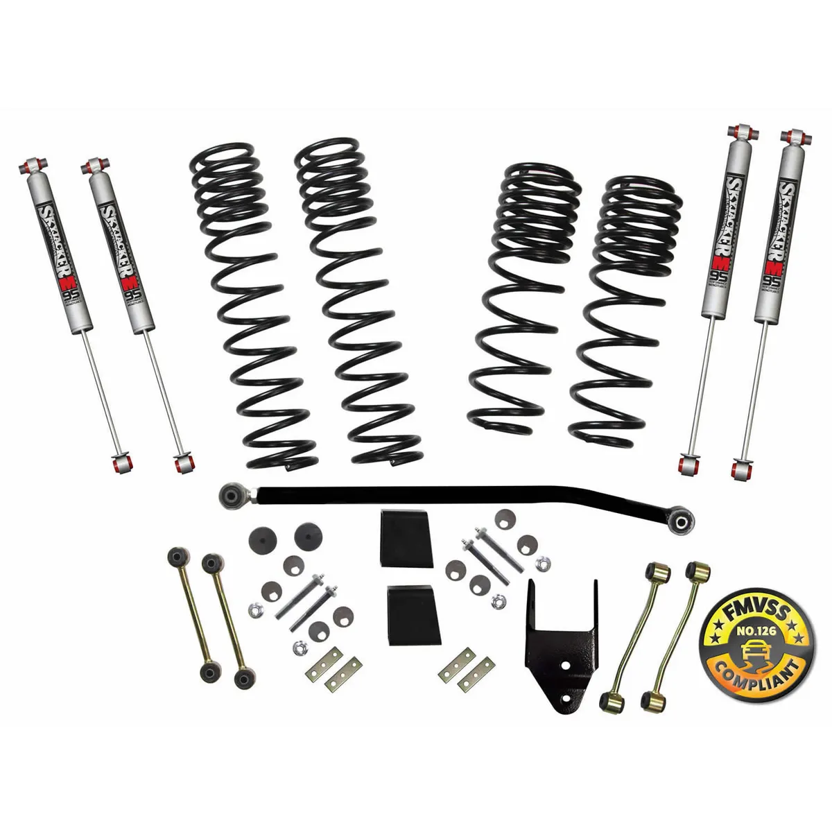 Suspension Lift Kit w/Shock 3.5-4 Inch Lift 18-19 Jeep Wrangler W/Ft. And R. Dual Rate/Long Travel Series Coil Springs Extended Sway Bar End Links Grade 8 Mounting Hdwr M95 Monotube Shocks Skyjacker product image