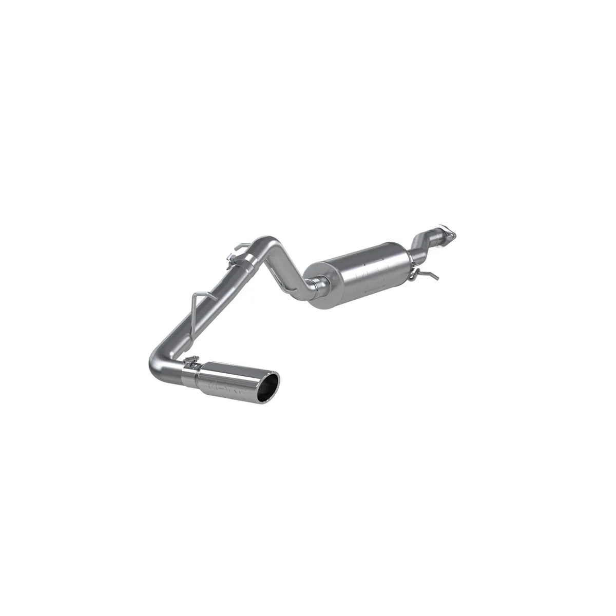 Armor Plus Cat Back Exhaust System; 2.5 in.; Incl. Extension Pipe/Muffler/Over Axle Pipe/Tailpipe/Hardware/3.5 in. OD Tip; Single Side Exit; T409 Stainless Steel; product image