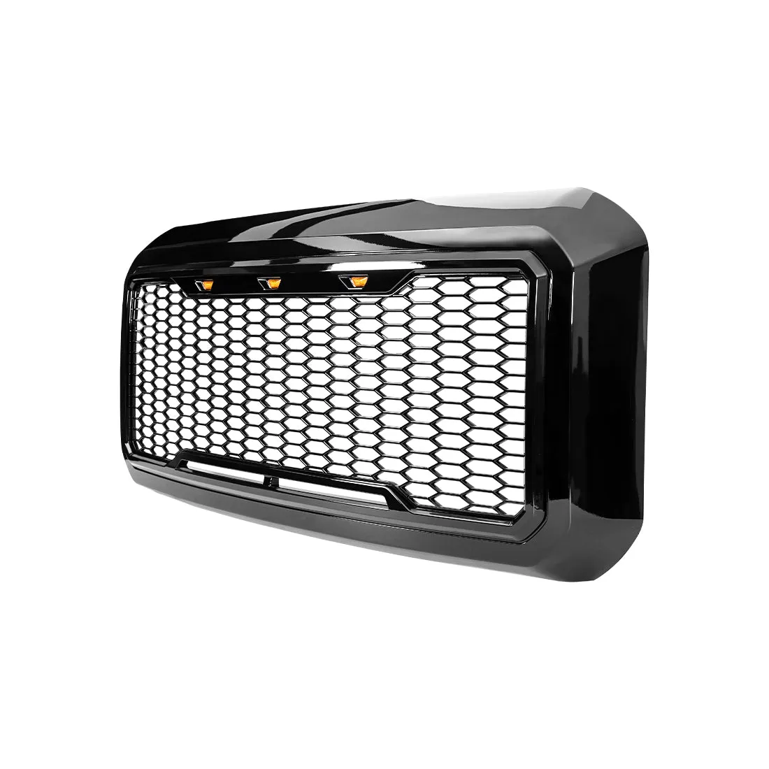Raptor Style Mesh Grille W/ Amber Lights - Glossy Black For 2011-2016 Ford F250/ 350/ 450/ 550 Super Duty | In Stock On Apr 30 product image