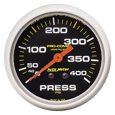 AutoMeter Gauge, Pressure, 2 5/8", 400psi, Liquid Filled Mech, Pro-Comp