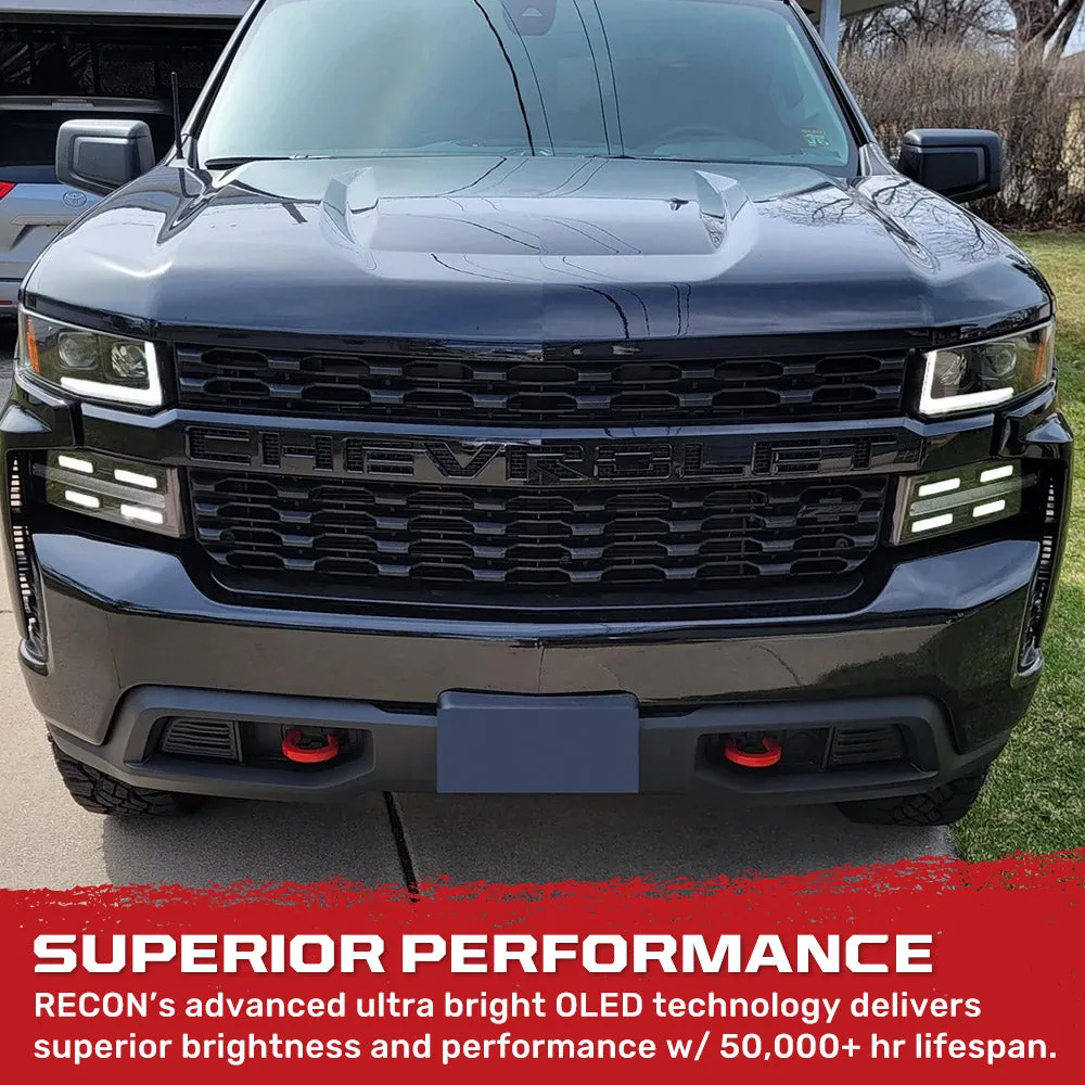Chevrolet Silverado 19-20 1500 4th Gen Body Style w OEM Halogen And Standard Reflector Housing - Halogen Projector Headlights w Ultra High Power Smooth Oled DRL And Scanning Switchback High Power Amber LED Turn Signals - Smoked Black product image