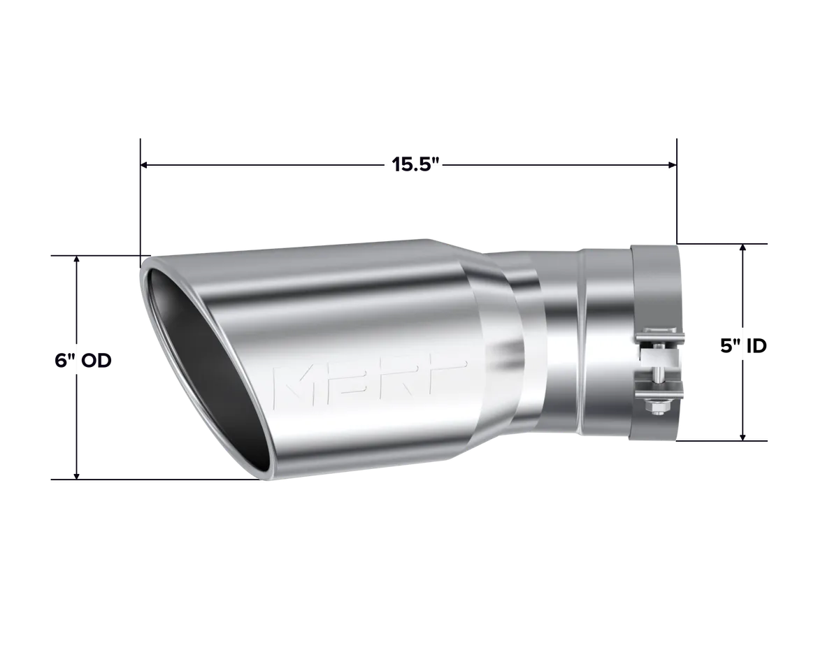 2015-UP Chevrolet/ GMC 2500/ 3500 Duramax Exhaust Tip 6 Inch O.D. Angled Rolled End 5 Inch Inlet 15 1/2 Inch Length 30 Degree Bend T304 Stainless Steel MBRP product image