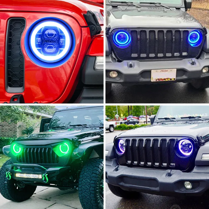 "9"" LED RGB Jeep Headlights with White Halo for 2018-2026 Wrangler JL & Gladiator JT" product image