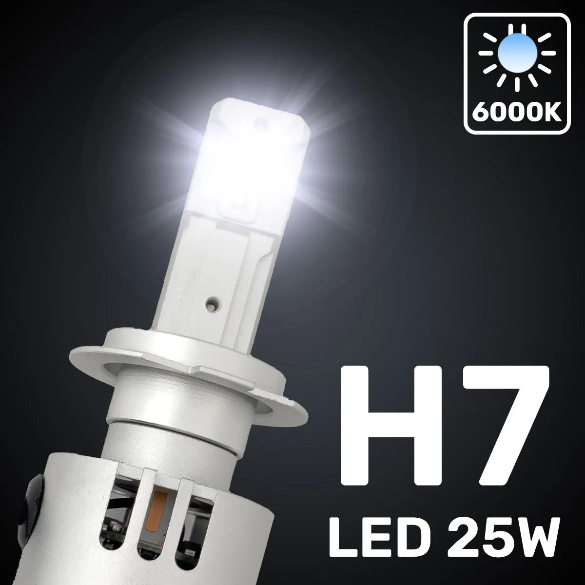 H7 12V High Power LED Headlight Bulbs 25-Watt (Single Beam) Ballast Free - 6000K Color product image