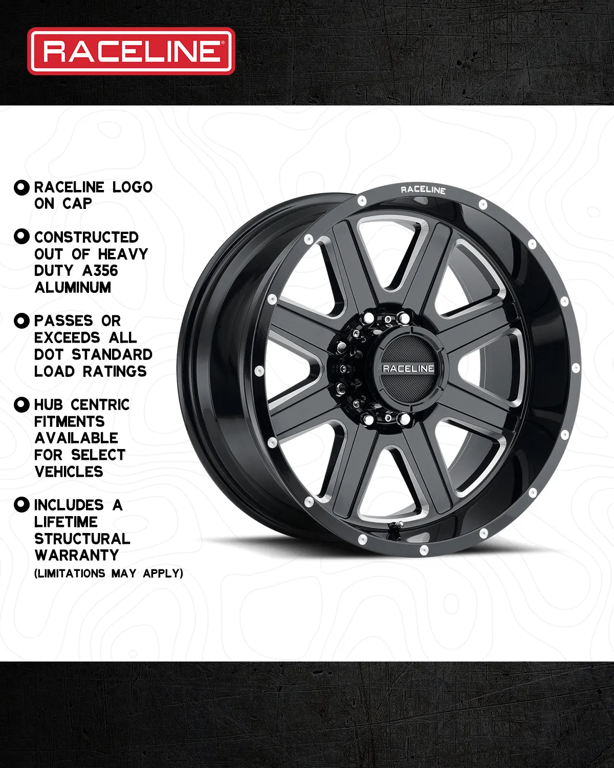 Aluminum Wheels 20x10 Hostage 940M Milled Gloss Black -19 Offset 6 on 135 Bolt Pattern 87.1 Bore Raceline product image