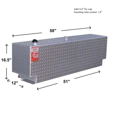 Aluminum Tank Industries Inc 43 Gallon Rectangle Diamond Plate Aluminum Diesel Auxilary Tank Only