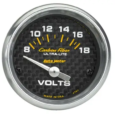 AutoMeter Gauge, Voltmeter, 2 1/16", 18V, Electric, Carbon Fiber