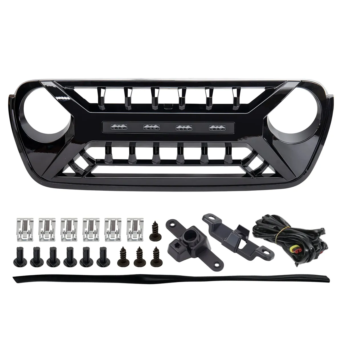 Armor Grille W/ Amber Lights - Glossy Black For 18+ Jeep Wrangler JL & Gladiator JT product image