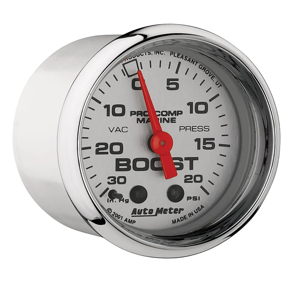 Gauge, Vac/Boost, 2 1/16", 30inhg-20psi, Mechanical, Marine Chrome product image